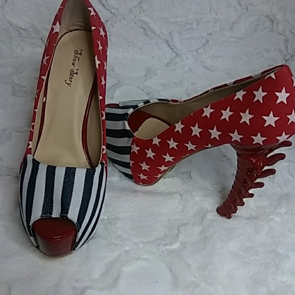 Show Story Red White & Blue Pumps